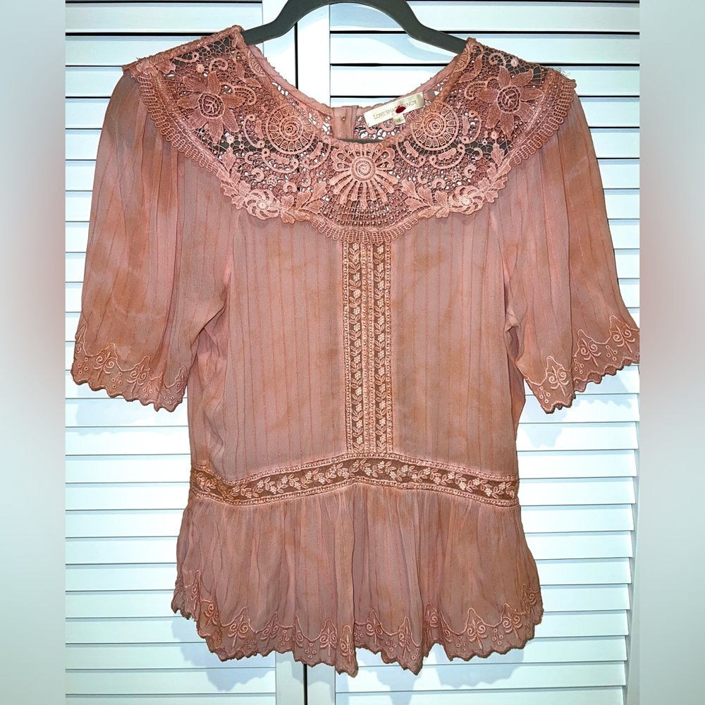 LoveShackFancy Dusty Rose Lace Blouse | Romantic Boho Peplum Top fits 2-4 Small - Picture 4 of 6